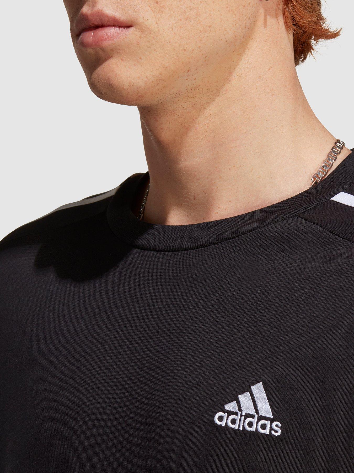 adidas-sportswear-mens-essentials-3-stripe-short-sleeve-t-shirt-blackwhiteoutfit