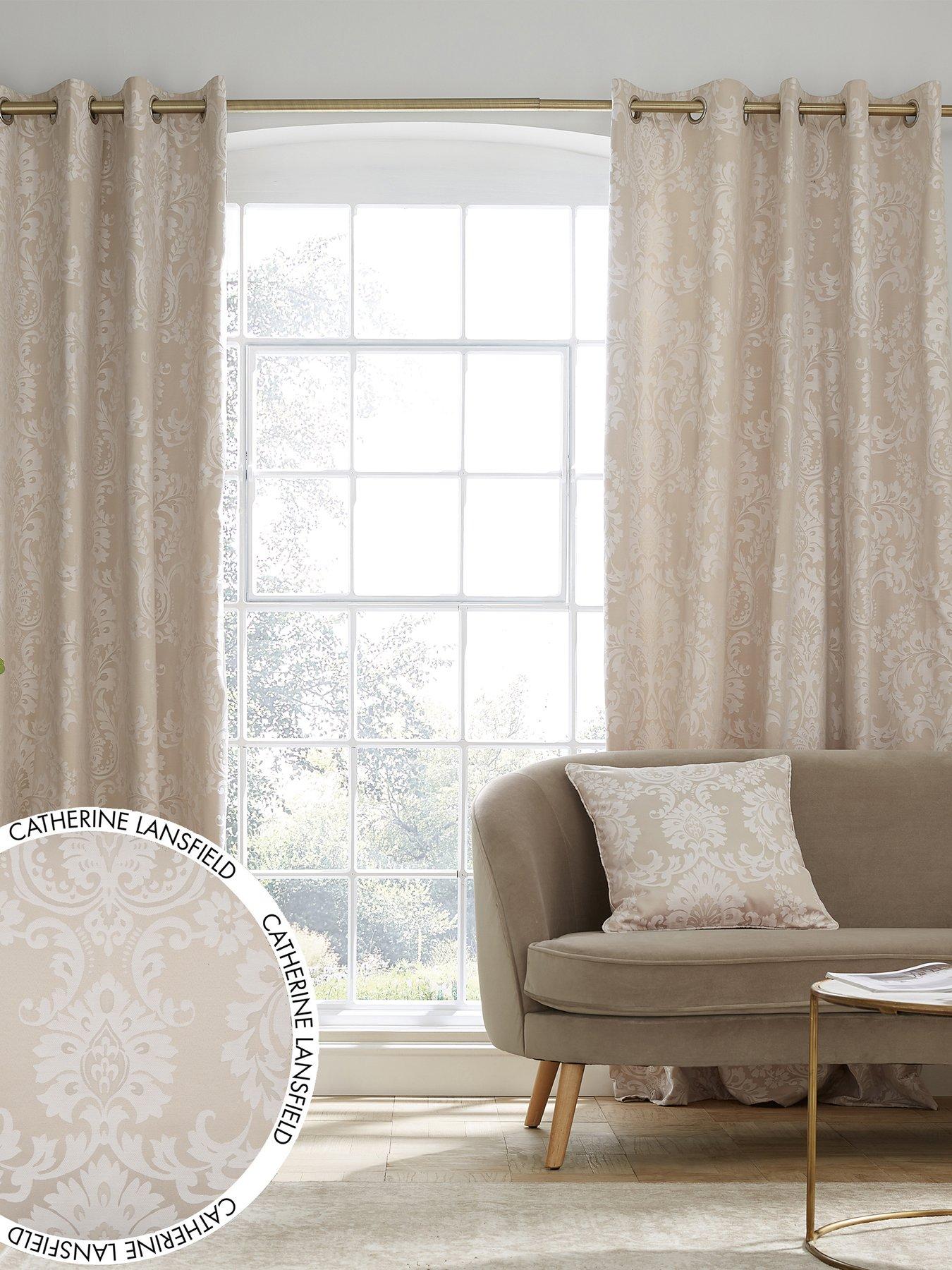 Lined Woven Damask Eyelet/Ring Top Curtains With Woven Glitter Thread 66 x 90" 