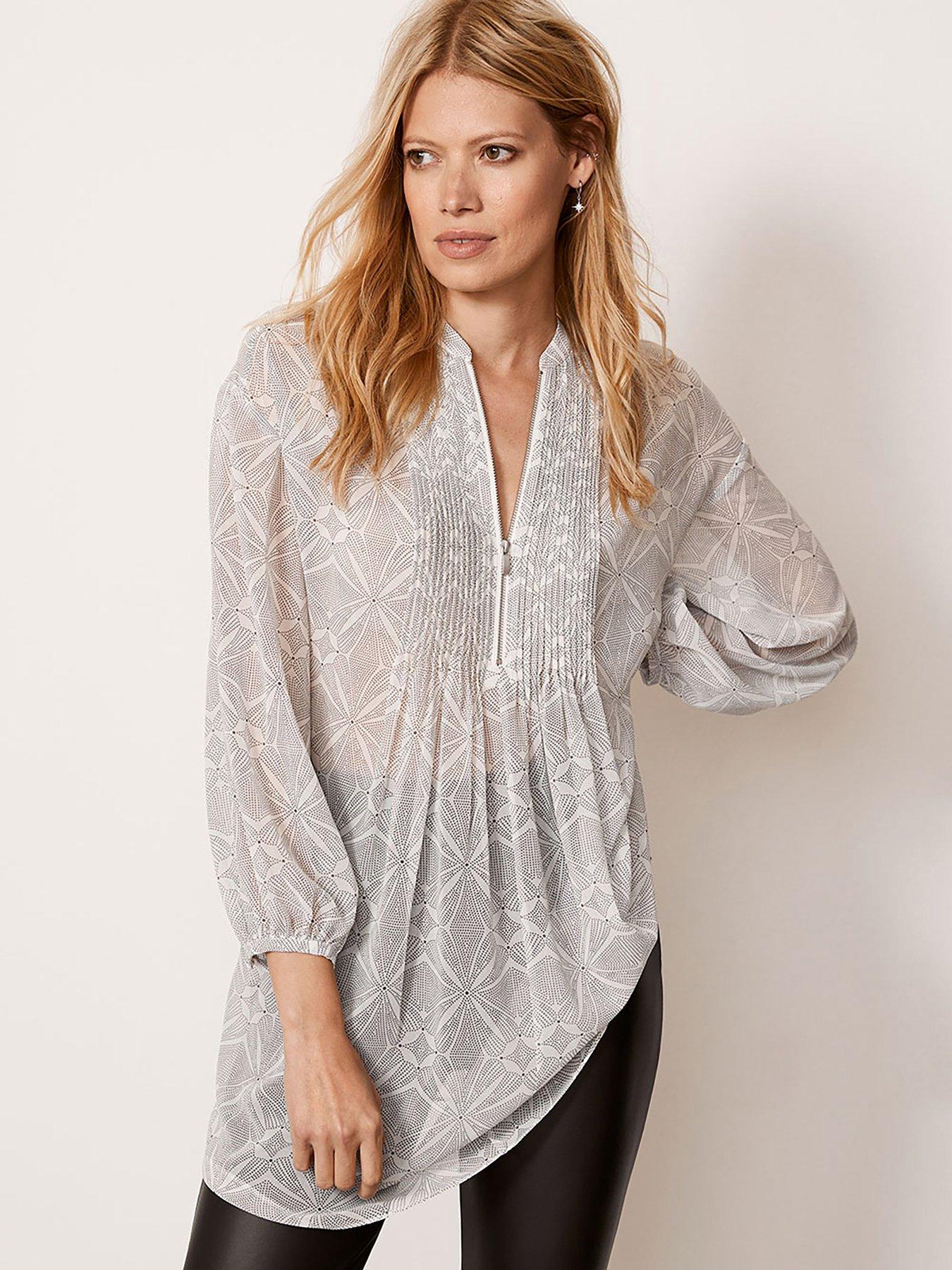 Ivory Abstract Print Longline Blouse