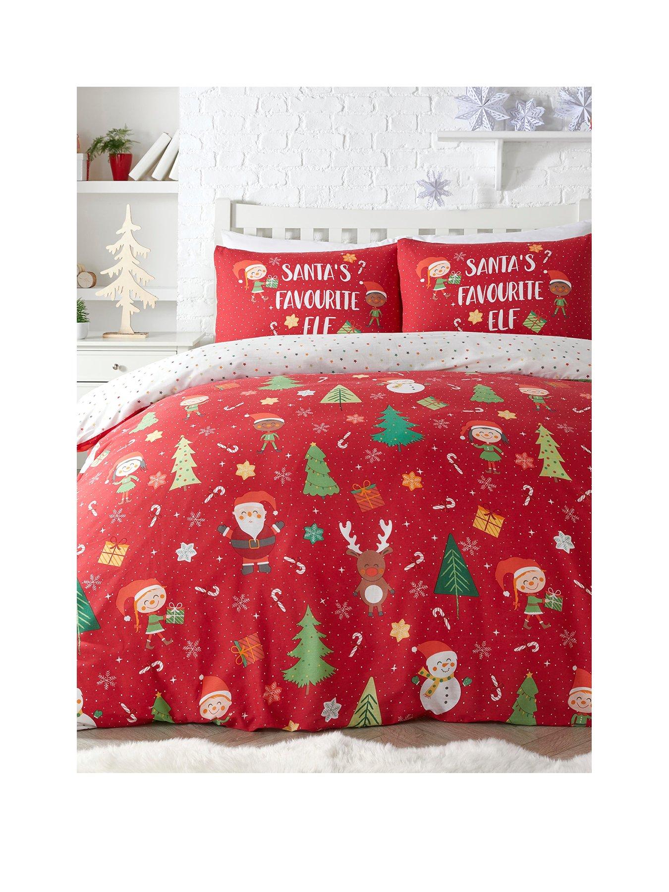 Fusion Elf and Santa Christmas Duvet Cover Set - Red
