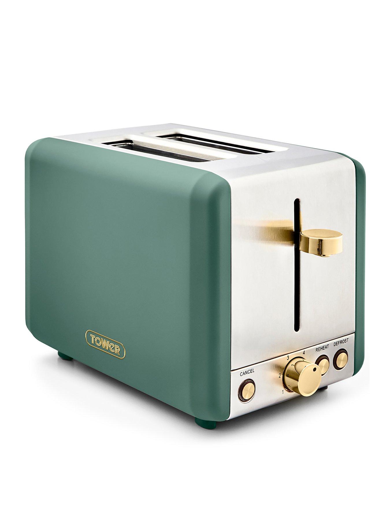 Tower Cavaletto Pyramid Kettle & 2 Slice Toaster White & Gold Accents