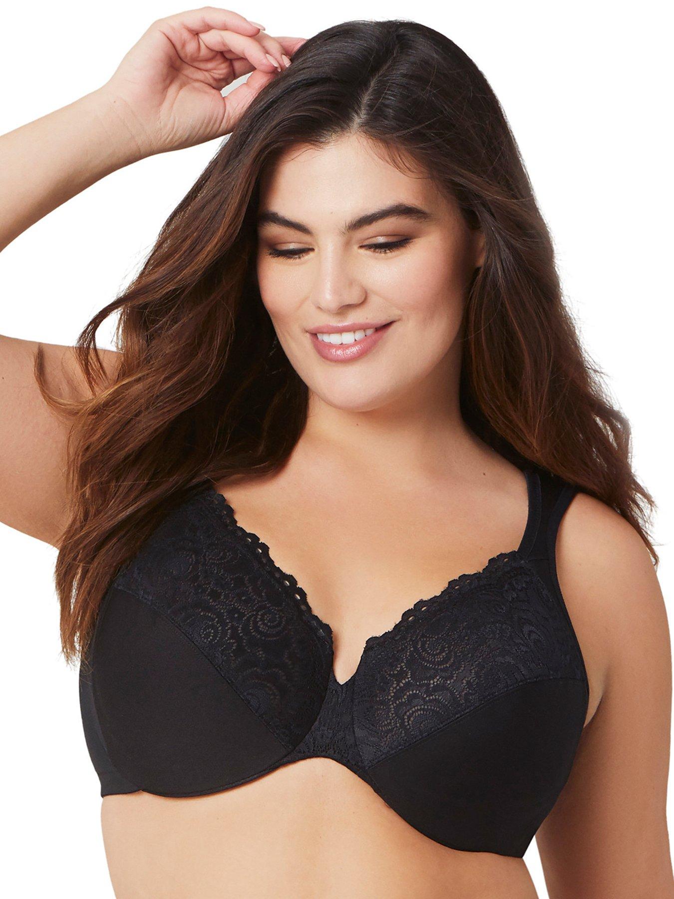 Image 1 of 6 of Glamorise Glamorise Low Cut Wonderwire Lace Bra&nbsp;- Black
