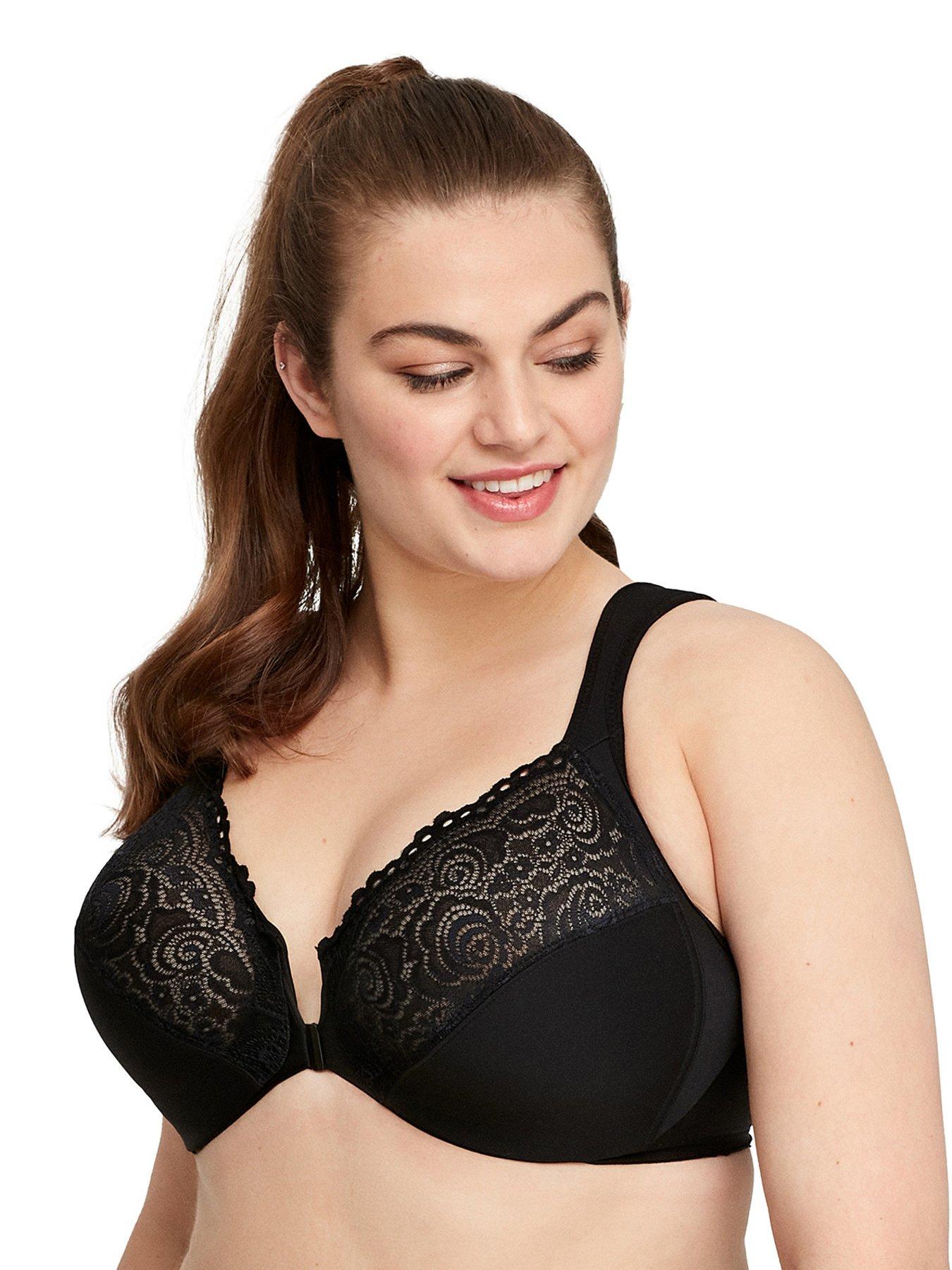 Lacy Front Hook Bra, Black, Small