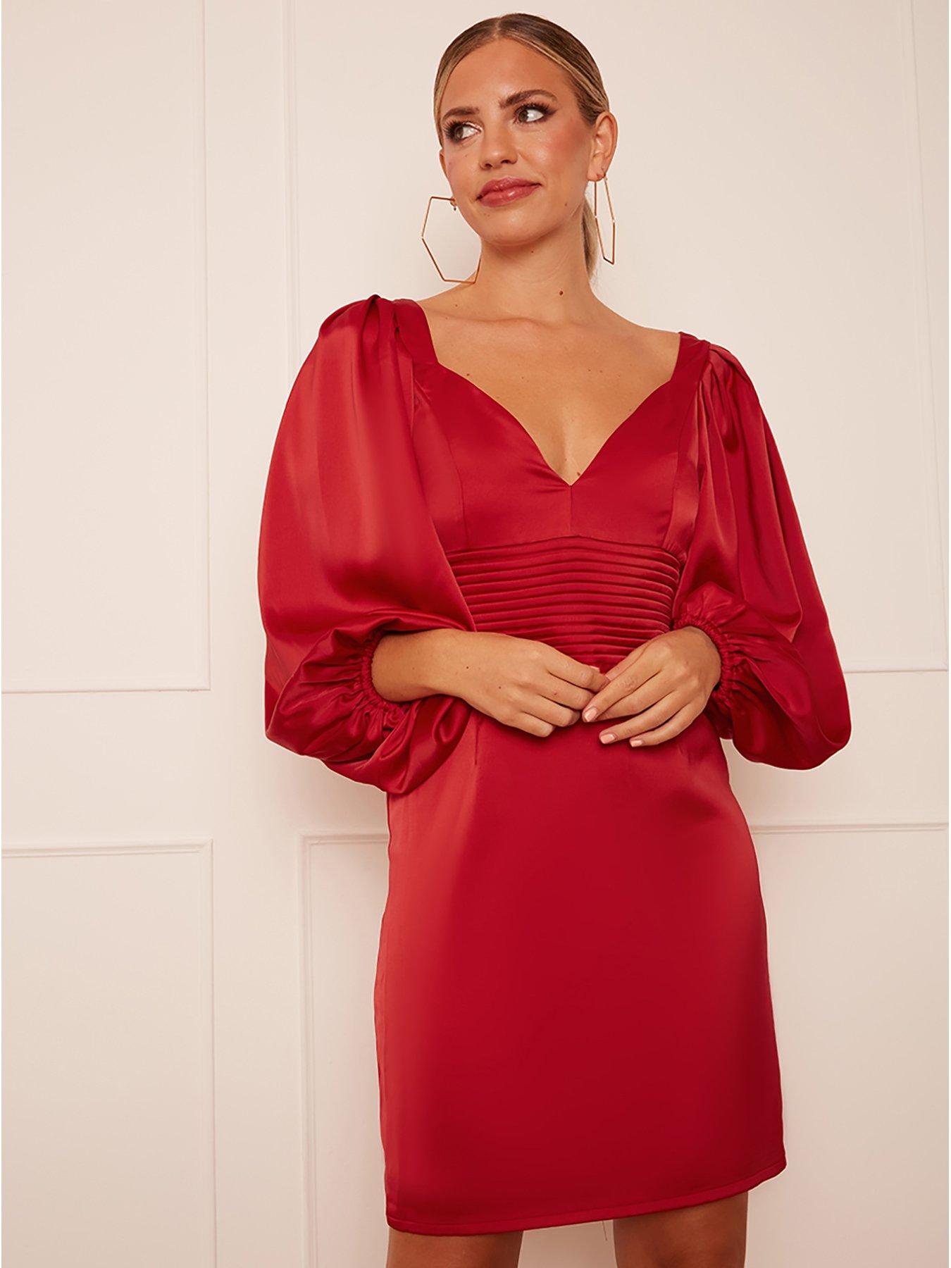 chi-chi-london-chi-chi-balloon-sleeve-plunge-bodycon-dress-in-redoutfit