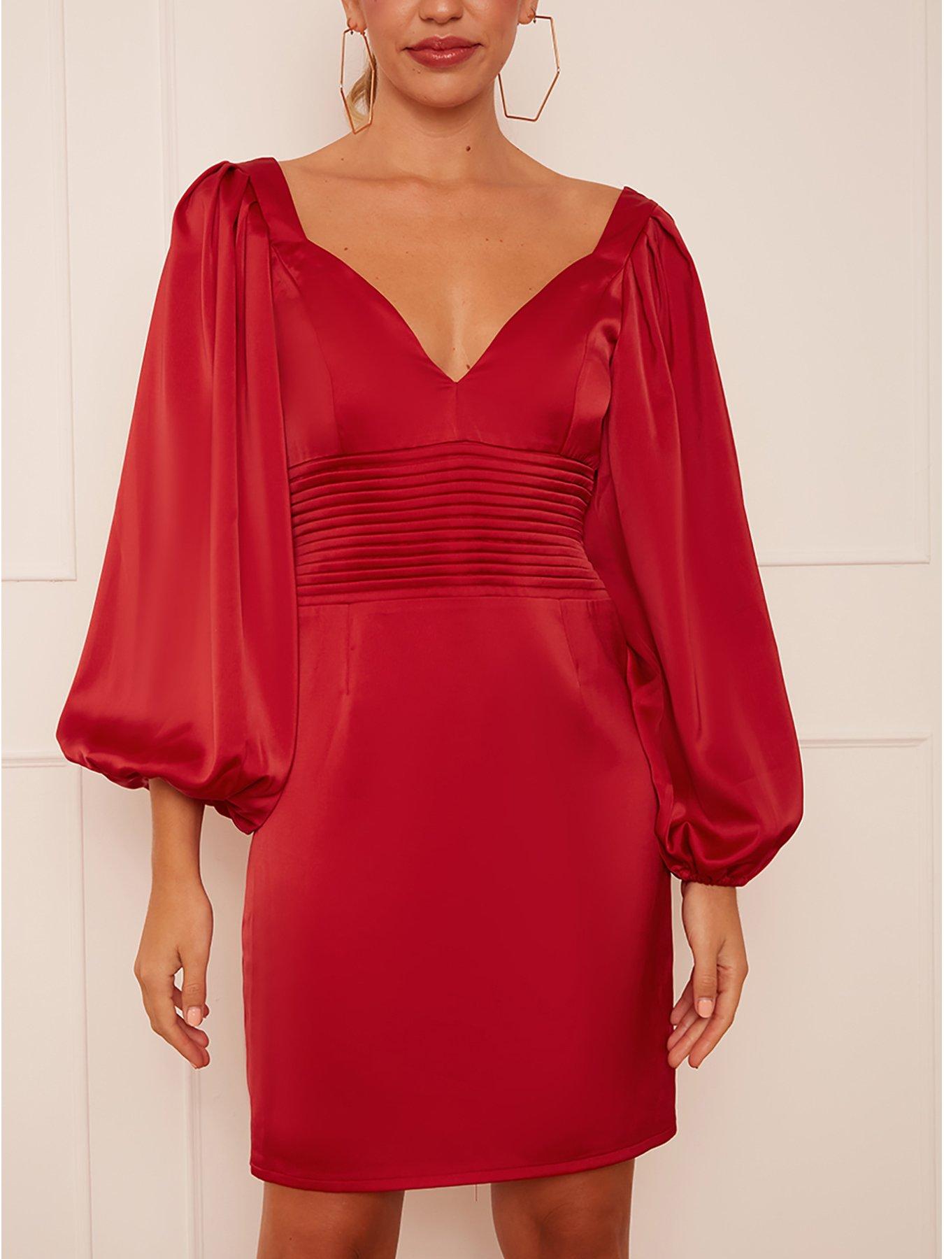 chi-chi-london-chi-chi-balloon-sleeve-plunge-bodycon-dress-in-reddetail