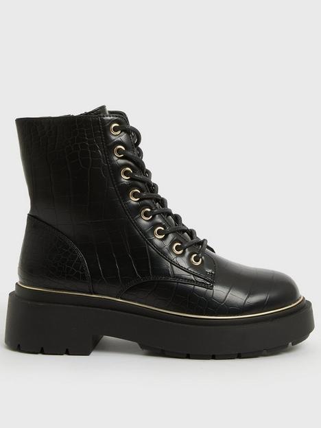 new-look-black-faux-croc-chunky-lace-up-boots