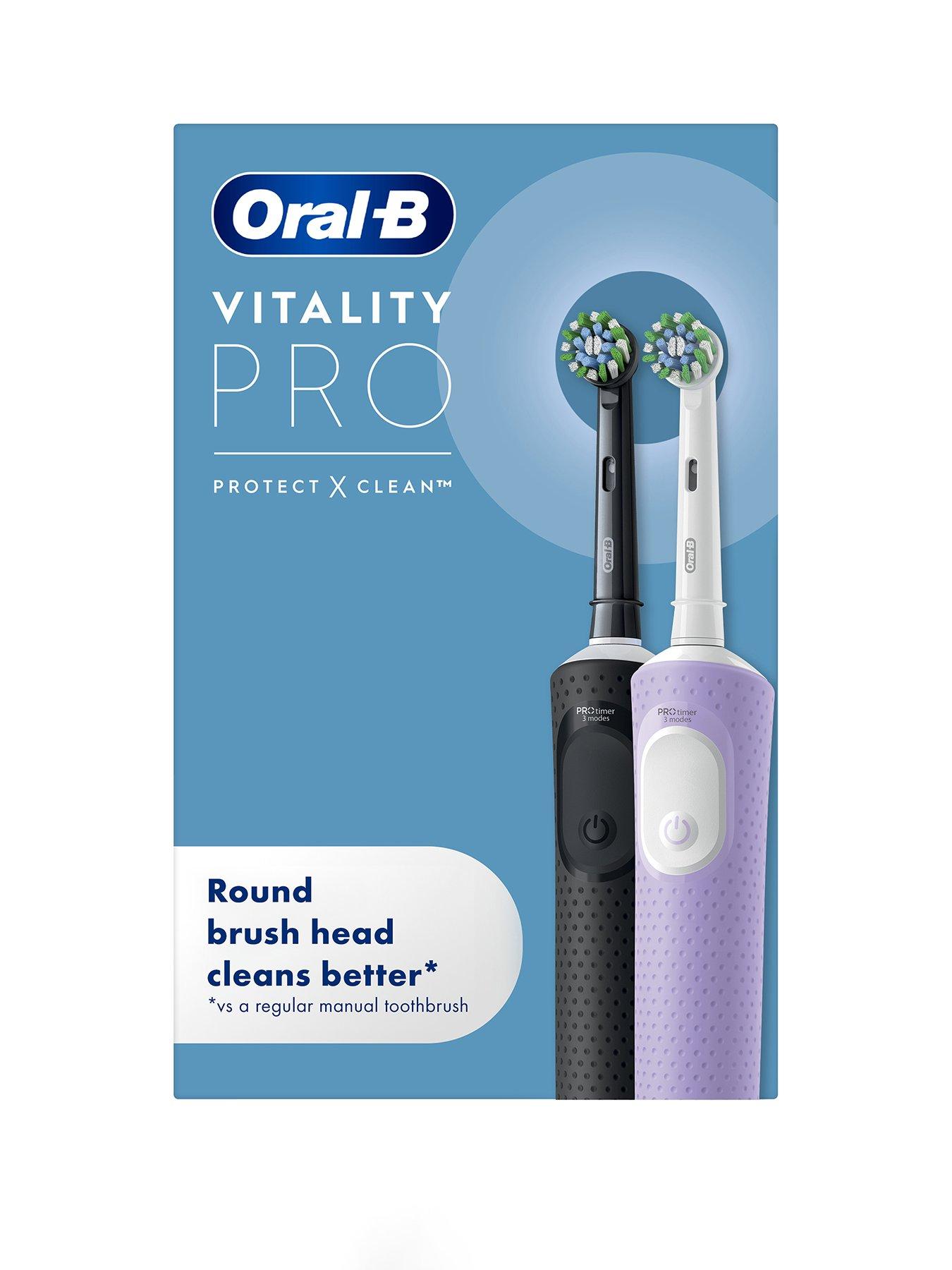 Image 1 of 6 of Oral-B Vitality Pro Black &amp; Lilac Electric Toothbrush Duo Pack