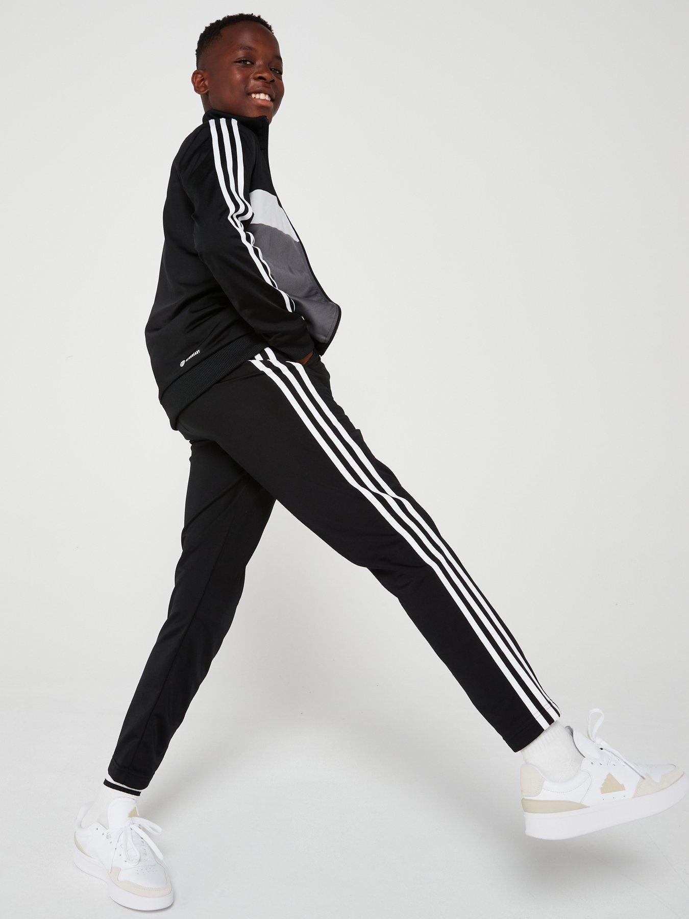 adidas-sportswear-junior-kids-colorblock-tracksuit-blackgreystillFront