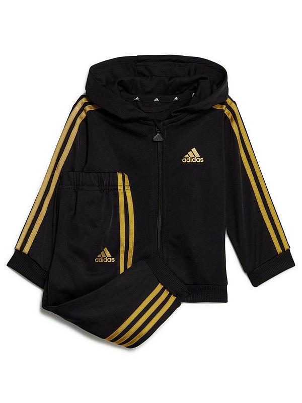 Leonardoda Sinewi Verbinding adidas Sportswear Infant 3-Stripes Shiny Full Zip Tracksuit - Black/Gold |  Very Ireland