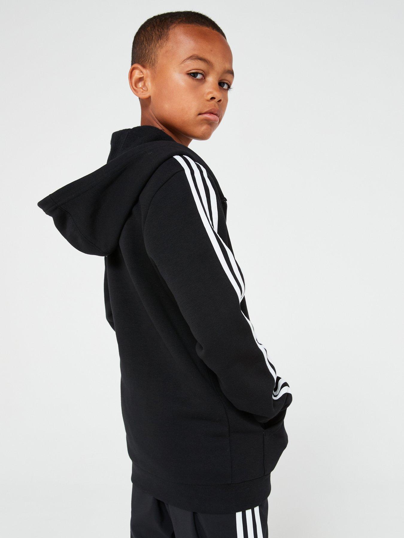 adidas-essentials-junior-3-stripe-zip-through-hoodie-blackstillFront