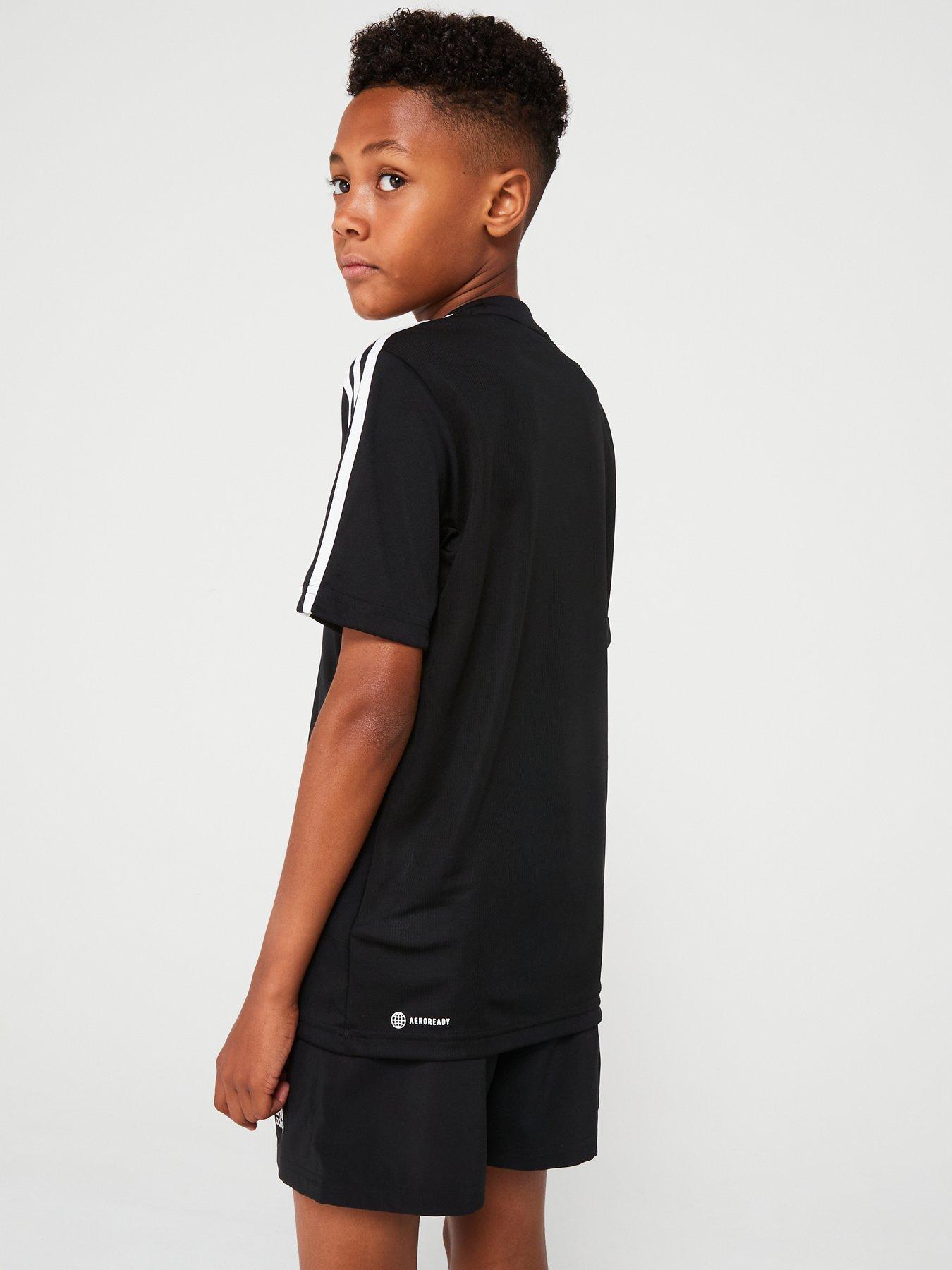 adidas-junior-train-essentials-3-stripe-tee-blackwhitestillFront