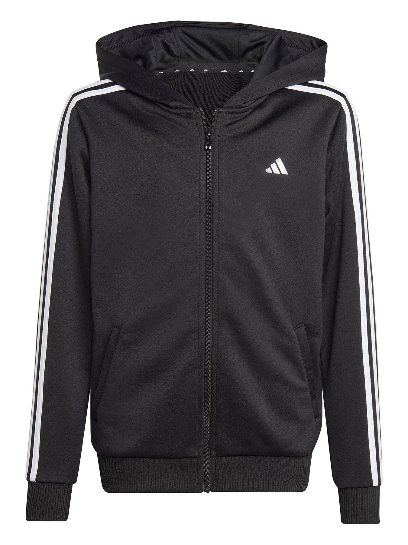 adidas-junior-train-essentials-3-stripe-full-zip-hoodie-blackwhite