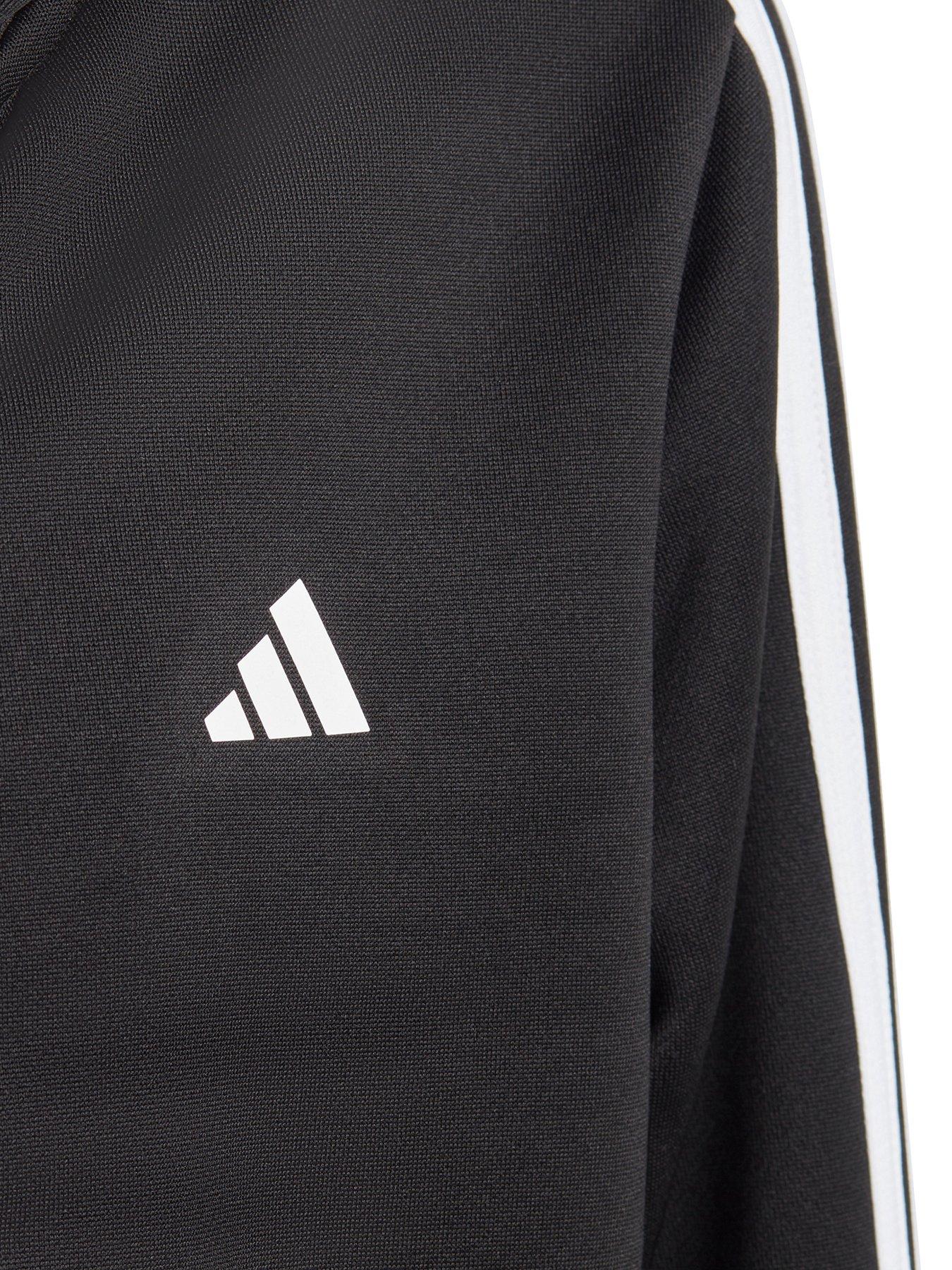 adidas-junior-train-essentials-3-stripe-full-zip-hoodie-blackwhiteoutfit