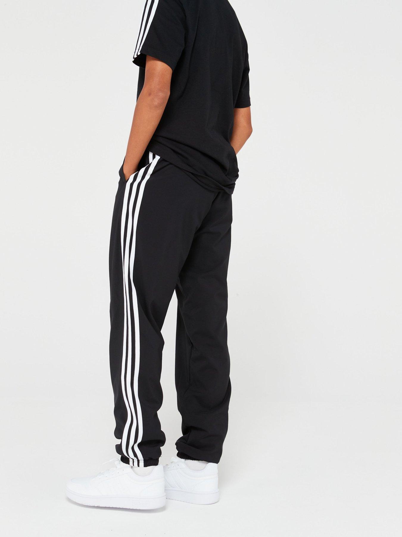 adidas-sportswear-junior-essentials-3-stripe-woven-pant-blackwhitestillFront