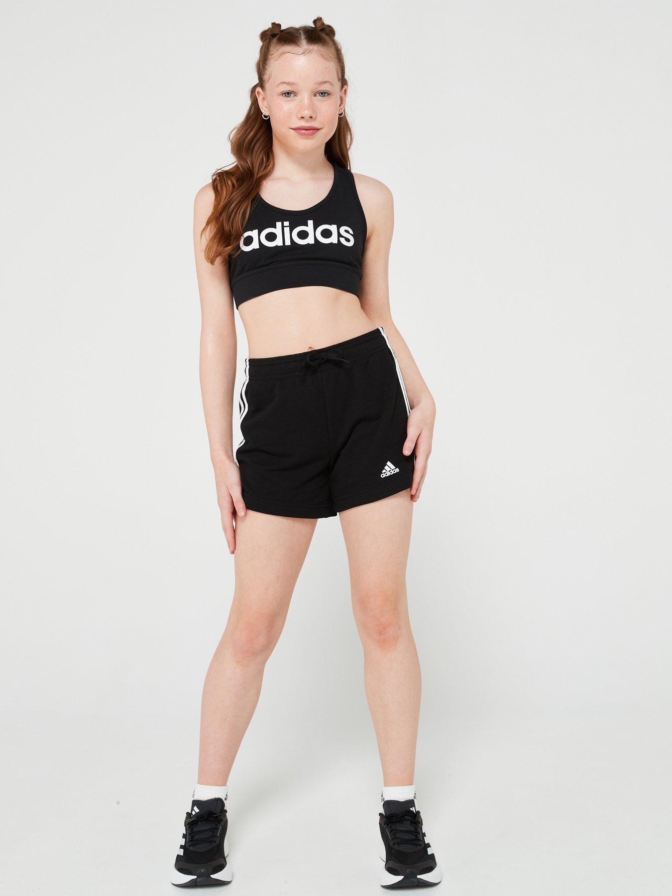 adidas-sportswear-junior-girls-essentials-3-stripe-shorts-blackwhite