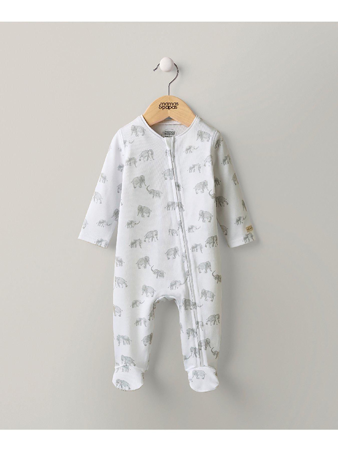 mamas-papas-baby-unisex-elephant-print-sleepsuit-whitedetail