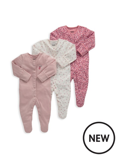 mamas-papas-baby-girlsnbspwarm-floral-sleepsuits-nbsp3-packnbsp--pink