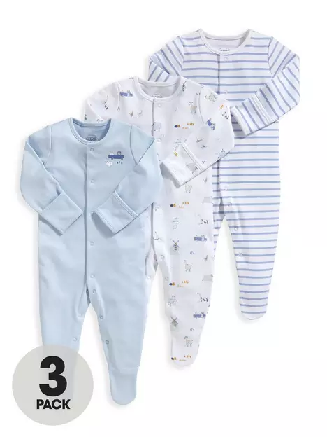 prod1091685308: Baby Boys Farm Sleepsuits (3 Pack) - White