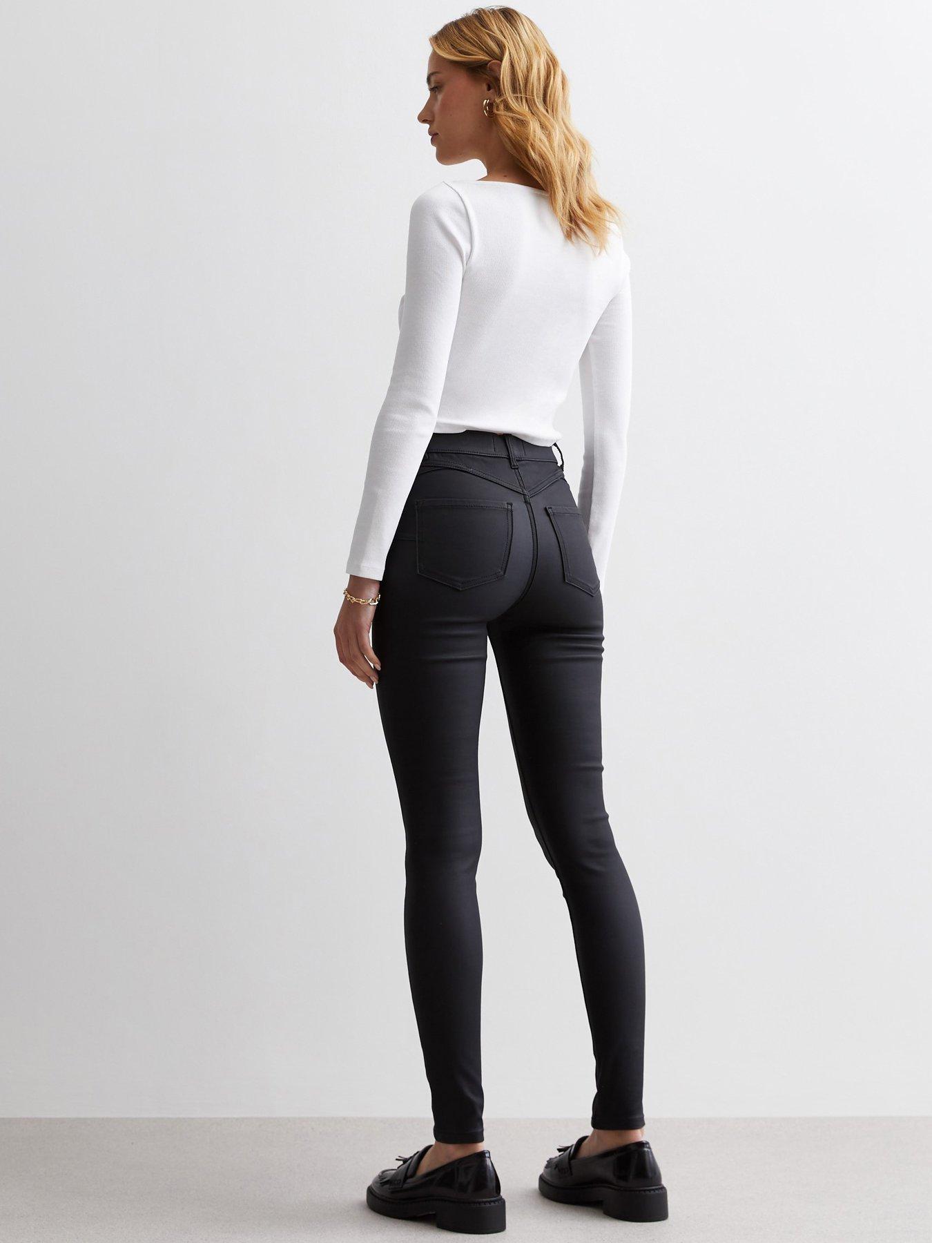 New Look Black Coated Leather-Look Mid Rise Lift & Shape Emilee Jeggings
