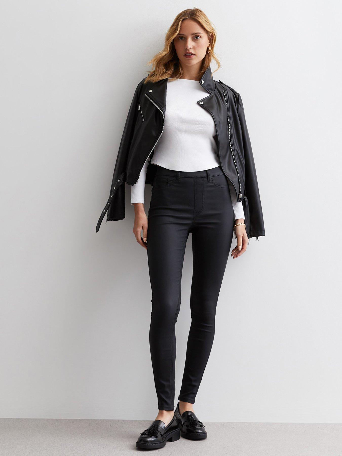 New Look Khaki Coated Leather-Look Mid Rise Lift & Shape Emilee Jeggings