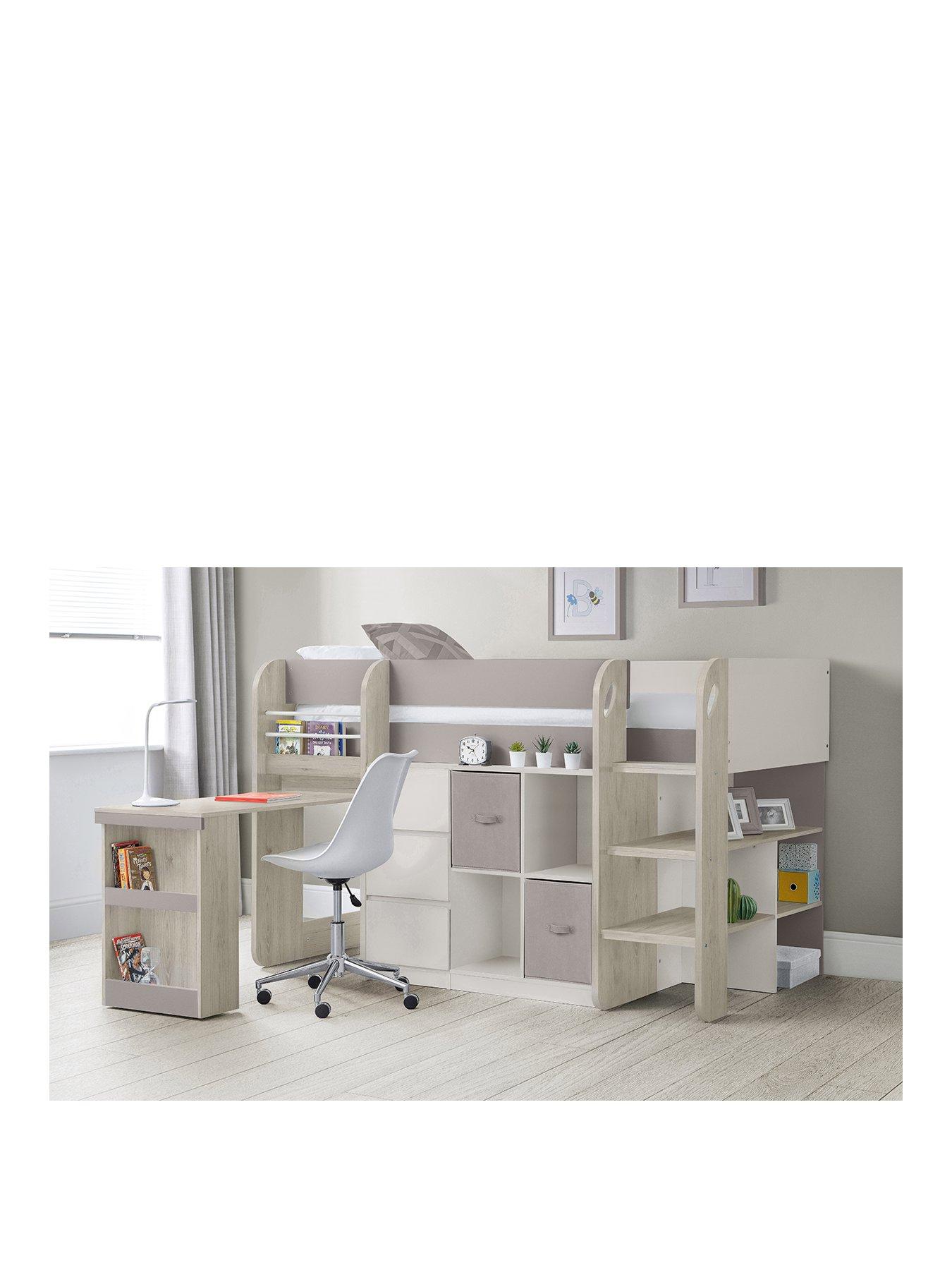 Image of Julian Bowen Saturn Midsleeper Bed with Desk, Bookcases and 3 Drawer Chest - Taupe