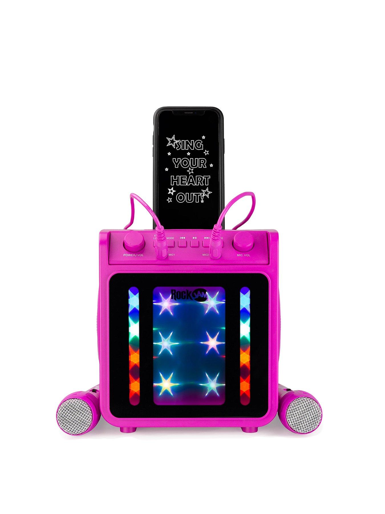 rockjam-rockjam-10-watt-rechargeable-bluetooth-karaoke-machine-with-two-microphones-pinkstillFront