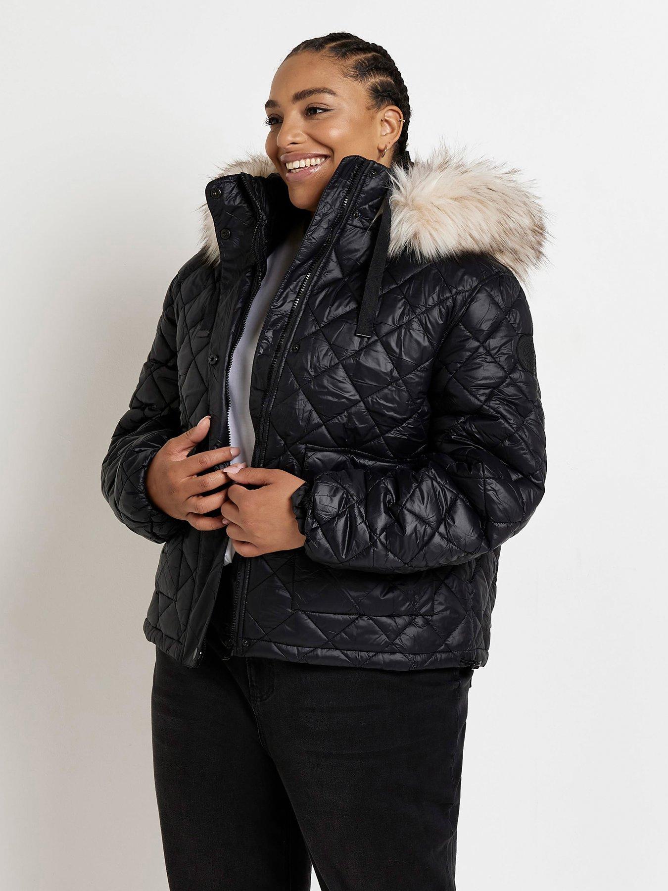 Black coat with fur hood river island online