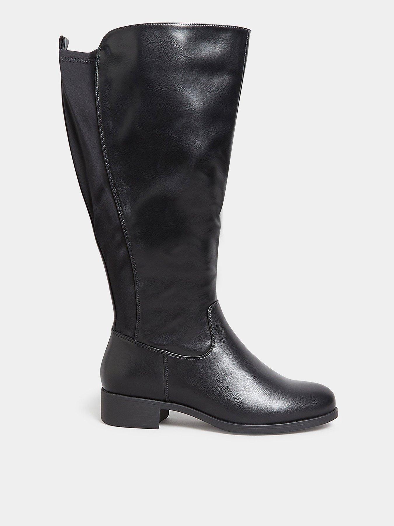 Image 1 of 4 of Yours Extra Wide Fit Stretch Knee Boot Pu Black