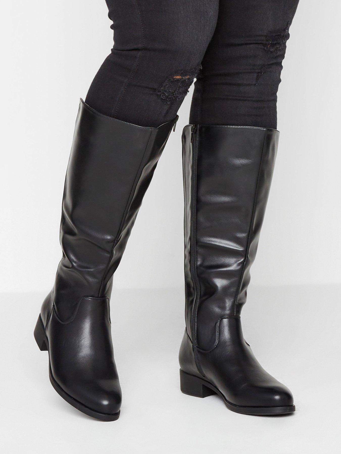 Image 4 of 4 of Yours Extra Wide Fit Stretch Knee Boot Pu Black