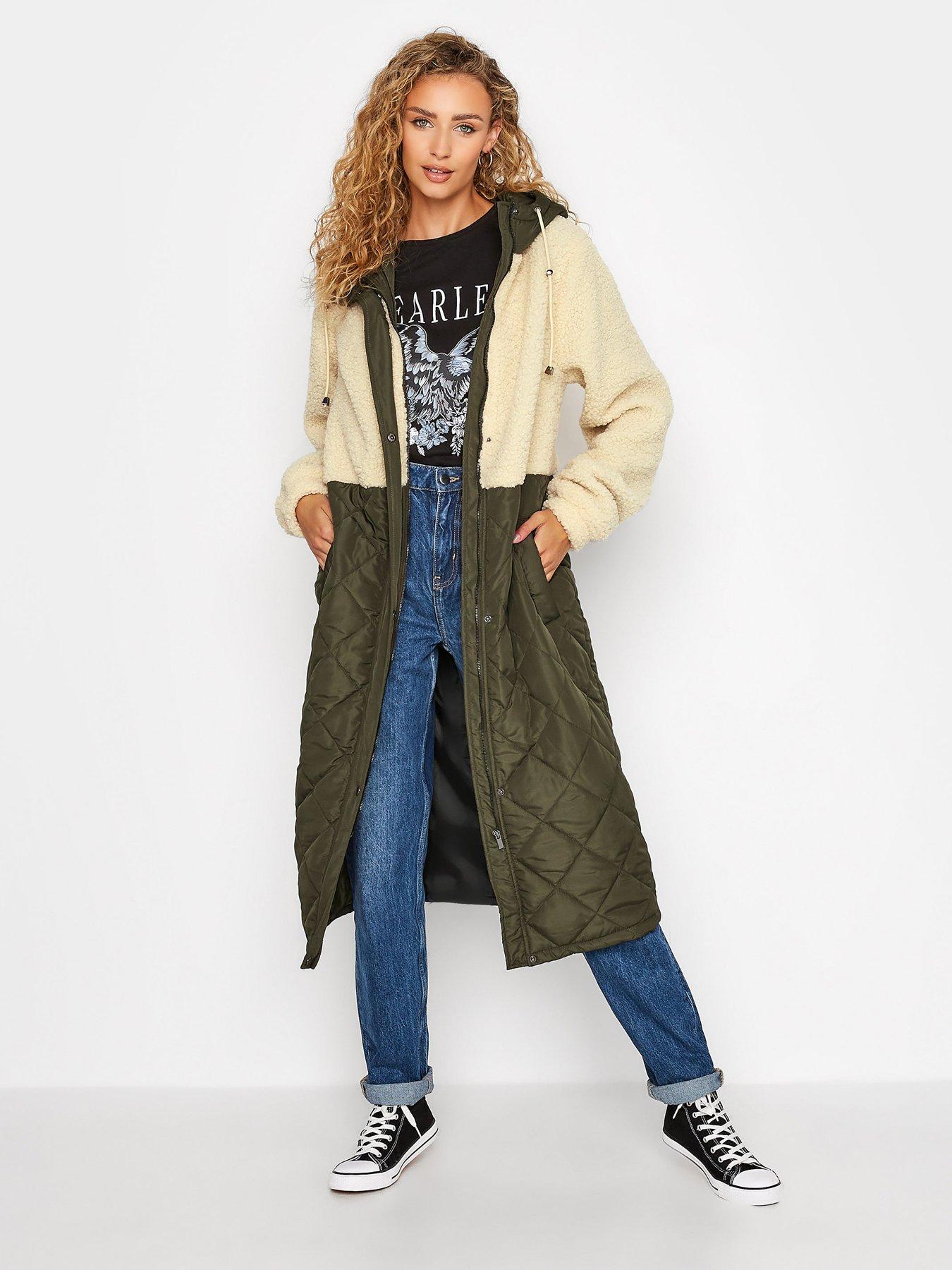 monki lizz recycled sleeveless long padded jacket in olive