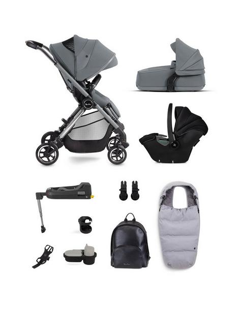 silver-cross-dune-ultimate-pack-compact-folding-carry-cot-pchair-dream-i-size-cseat-base-rucksack-footmuff-cup-phone-holder-adaptors-snack-tray
