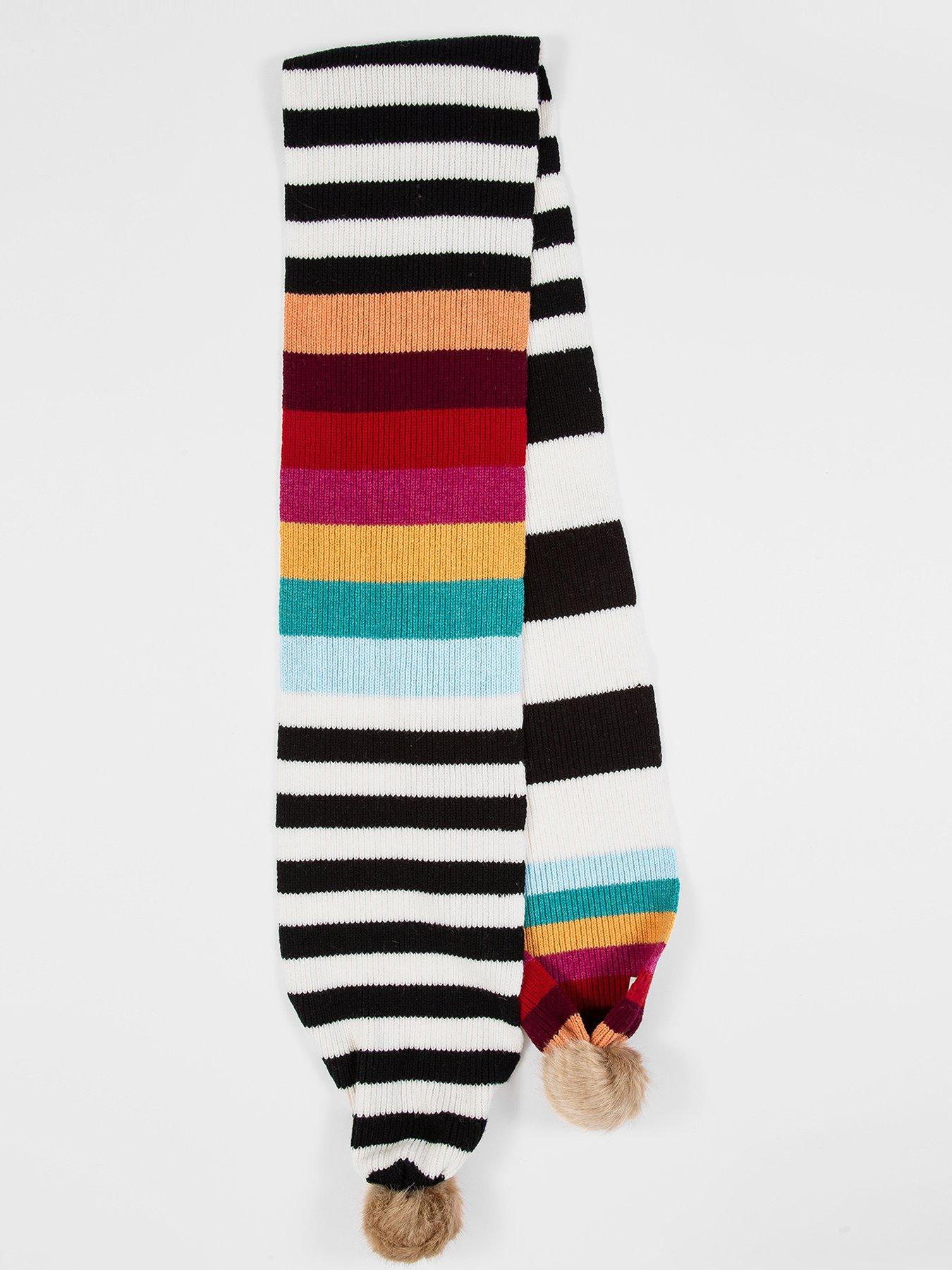 PS PAUL SMITH Striped Wool Pom Pom Scarf - White | Very Ireland