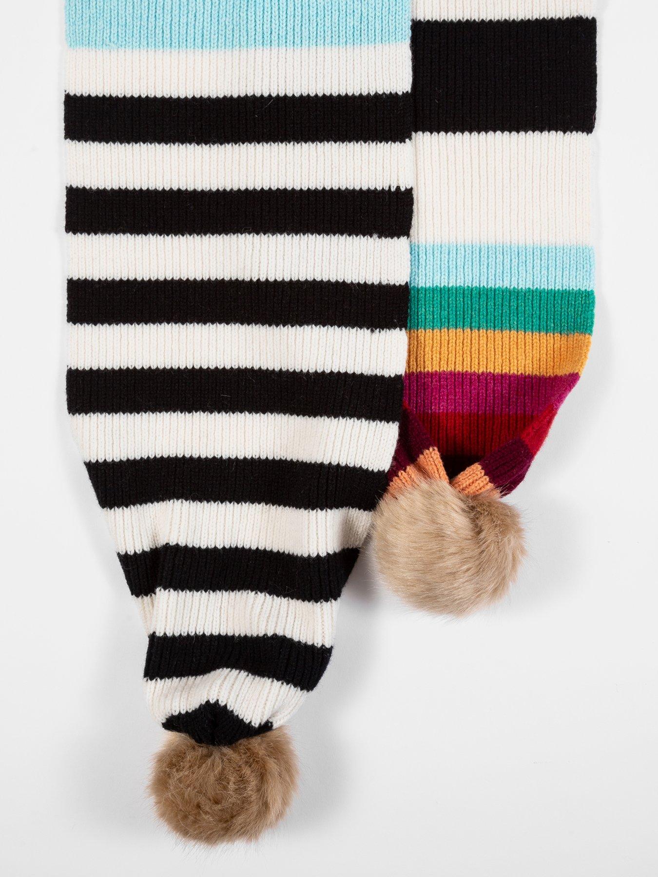 PS PAUL SMITH Striped Wool Pom Pom Scarf - White | Very Ireland