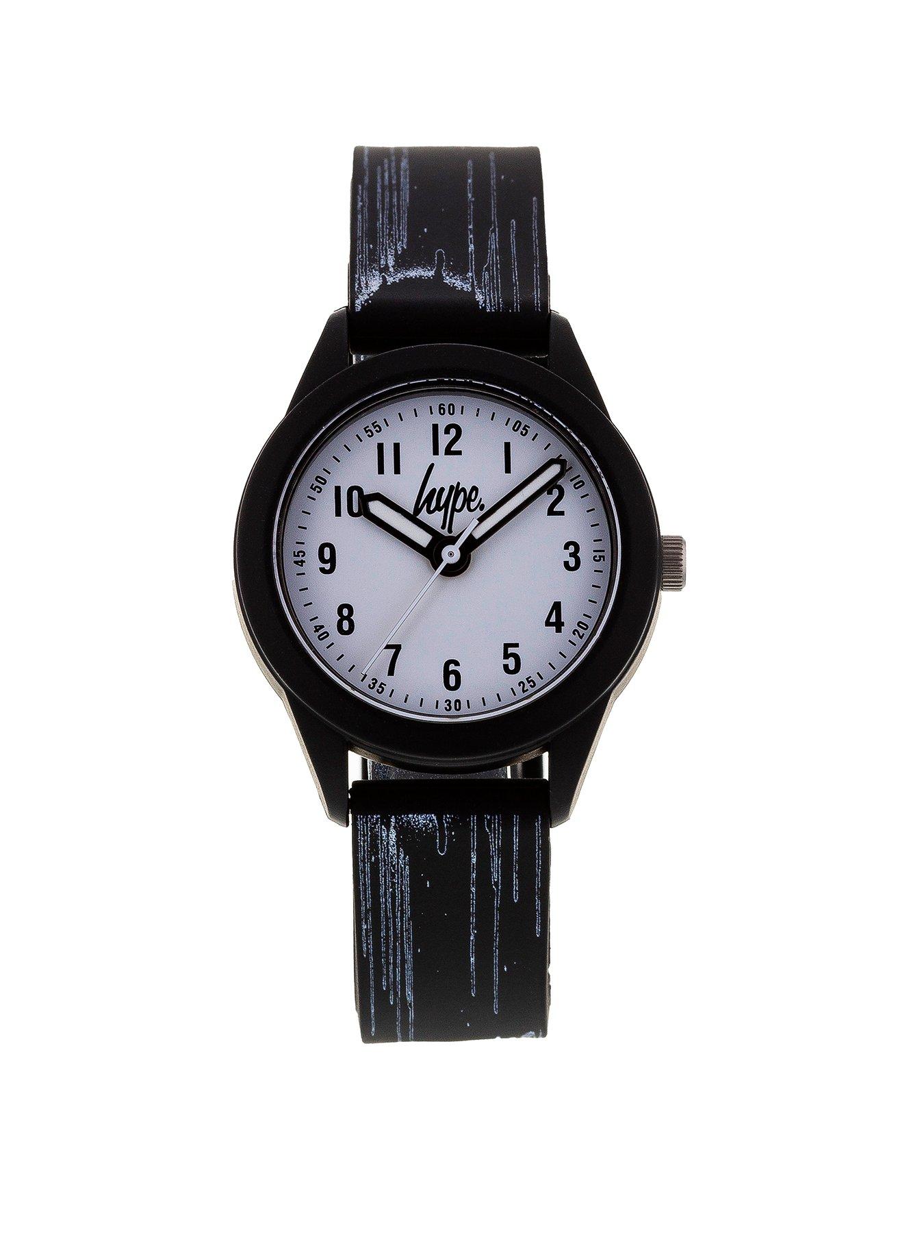 Kids Black with White Pattern Silicone Strap with White Dial