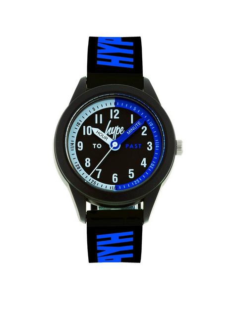 hype-kids-black-with-blue-print-silicone-strap-with-black-dial
