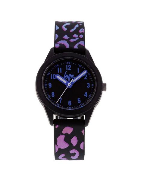 hype-kids-black-with-rainbow-leopard-print-silicone-strap-with-black-dial