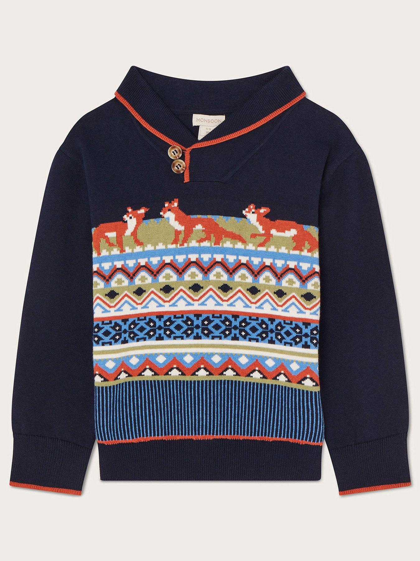Monsoon Boys Fox Intarsia Knit Jumper 