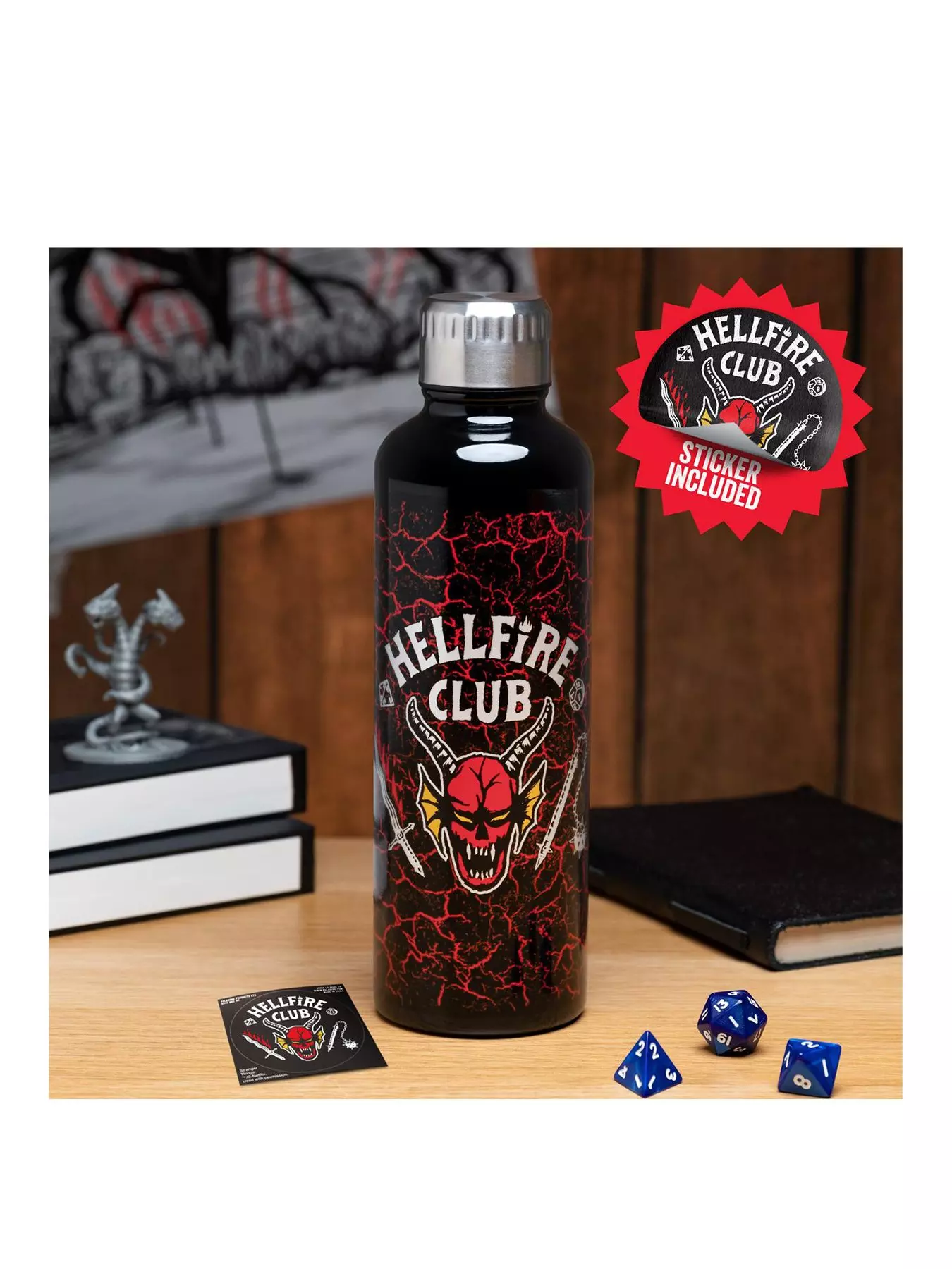  Stranger Things Hellfire Club 32-Ounce Twist Spout Water Bottle  and Sticker Set : Sports & Outdoors