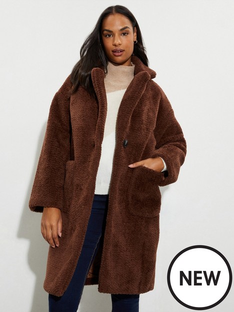 dorothy-perkins-luxe-long-soft-teddy-coat-chocolate