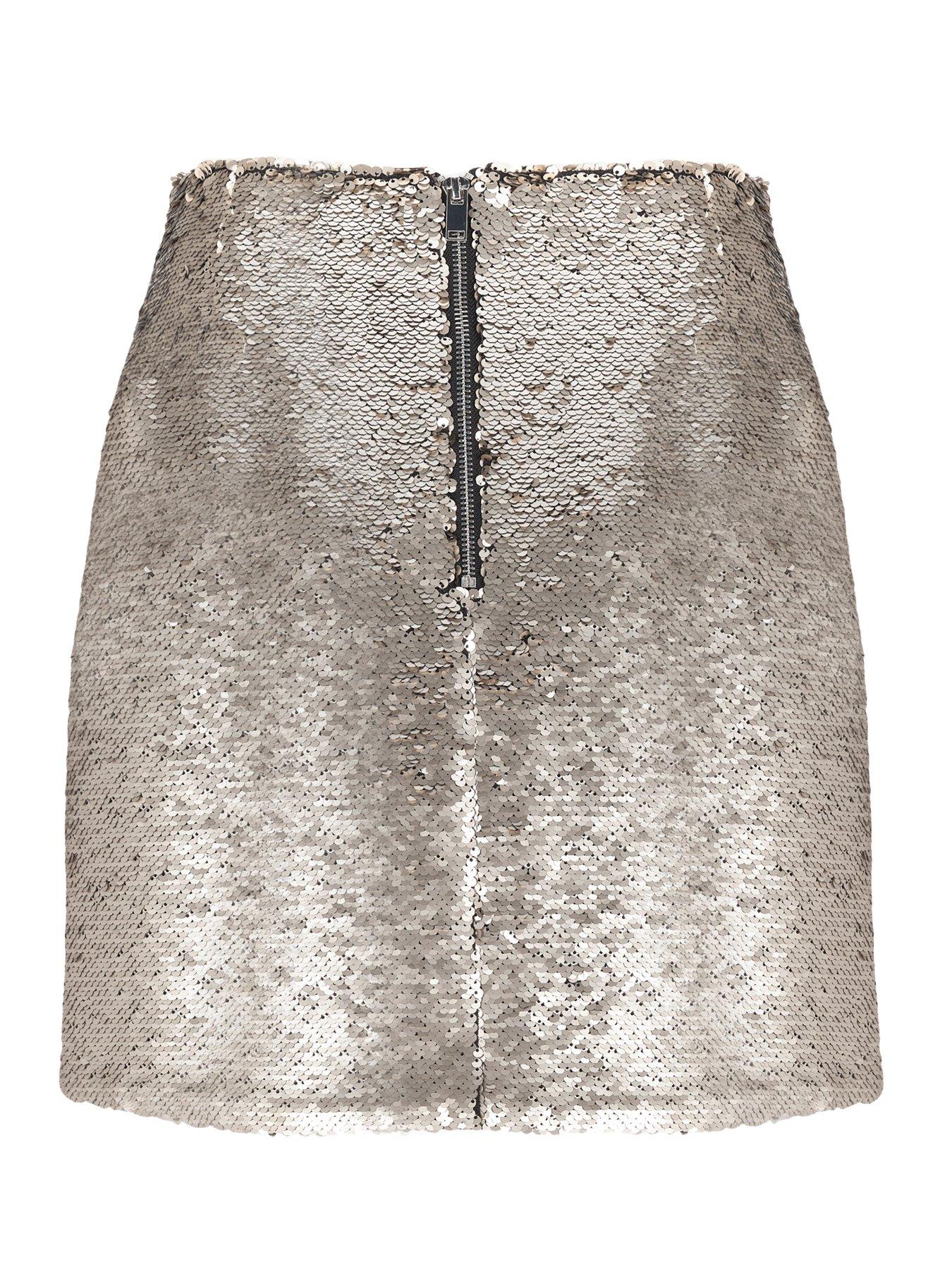 Dark Silver Sequin Mini Skirt