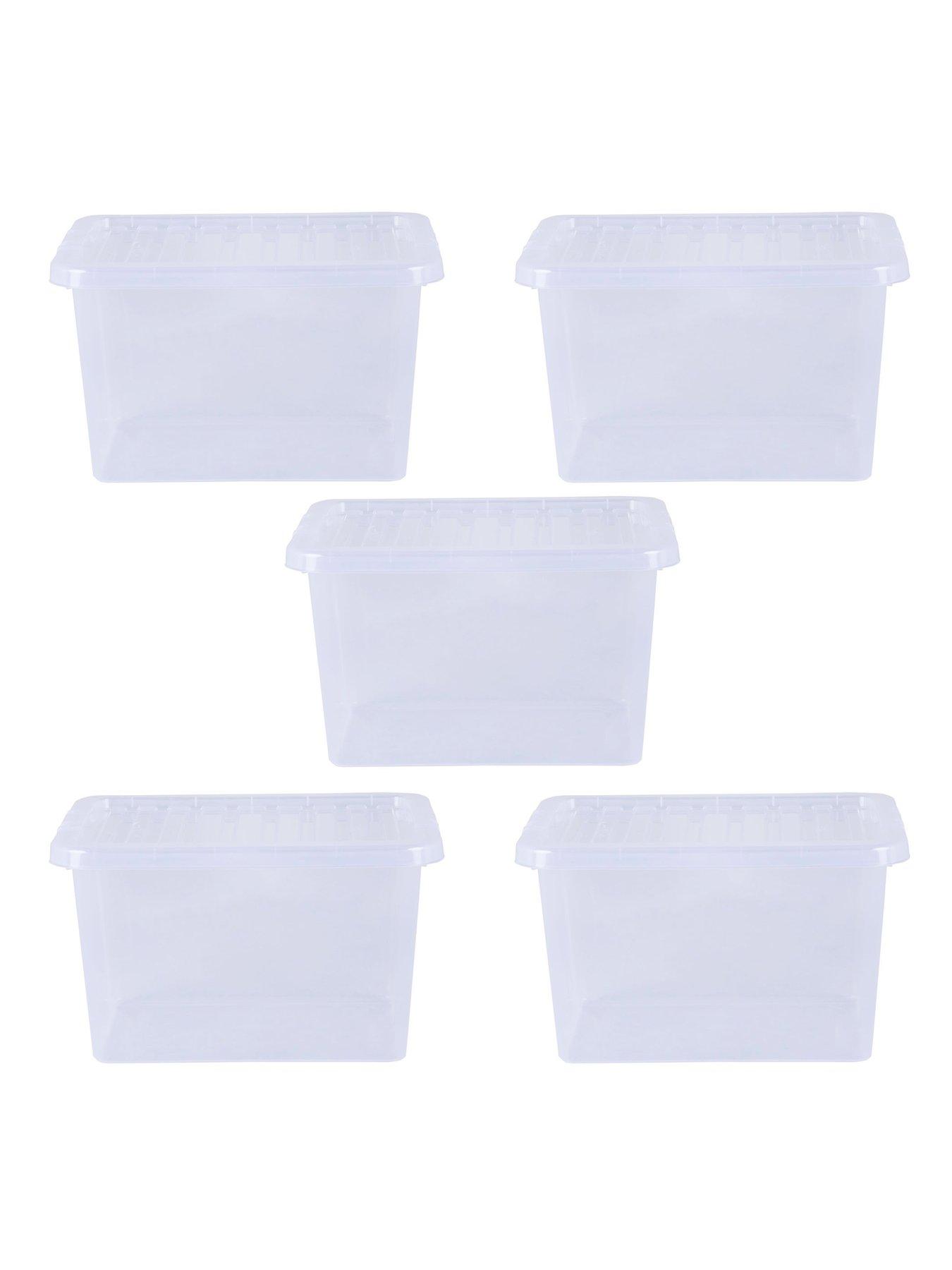 Wham Set of 5 Clear Crystal Plastic Storage Boxes – 25 litres each ...