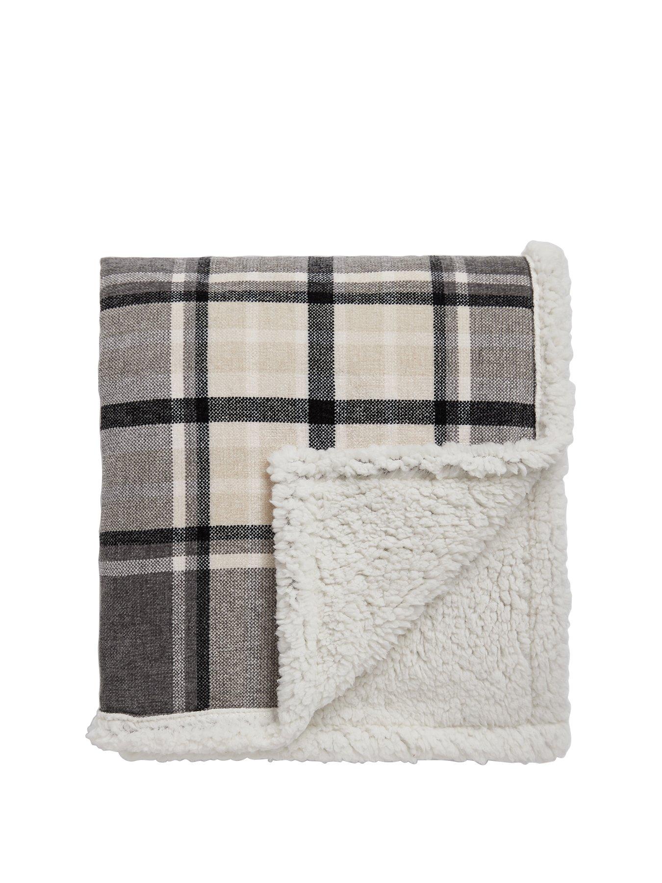 Image 1 of 3 of Very Home Chenille Check With Sherpa Throw - Grey