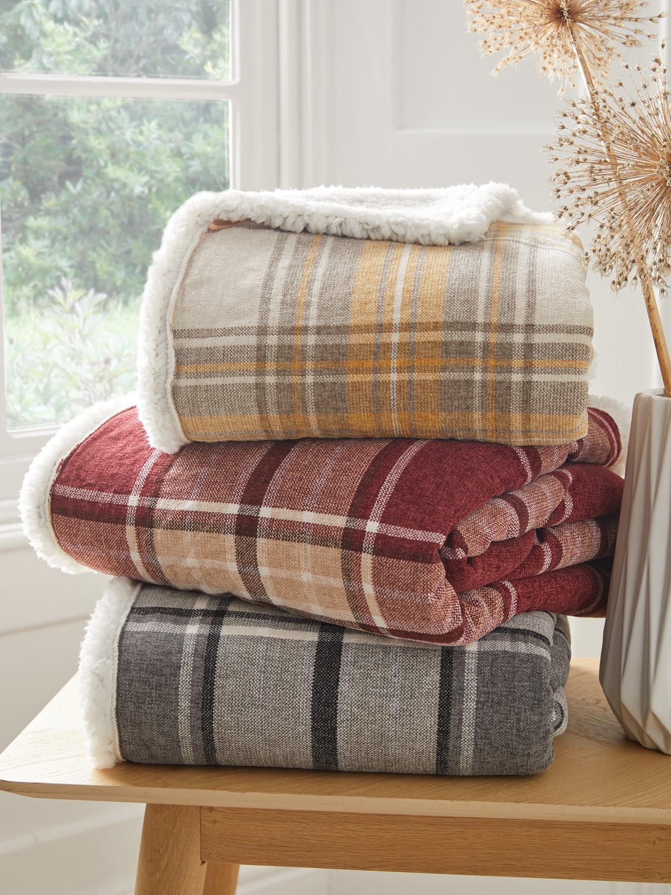 Image 2 of 3 of Very Home Chenille Check With Sherpa Throw - Grey