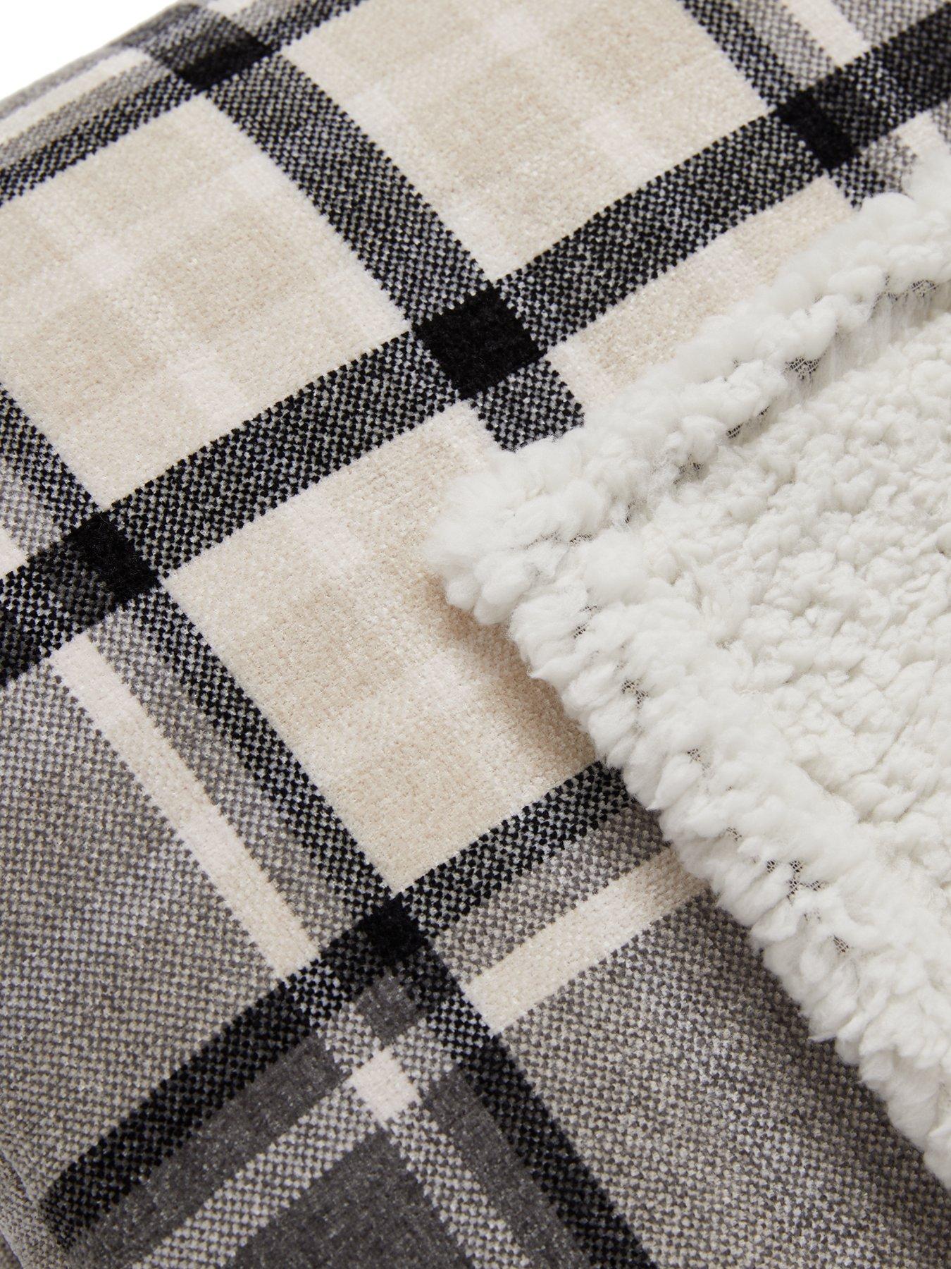 Image 3 of 3 of Very Home Chenille Check With Sherpa Throw - Grey