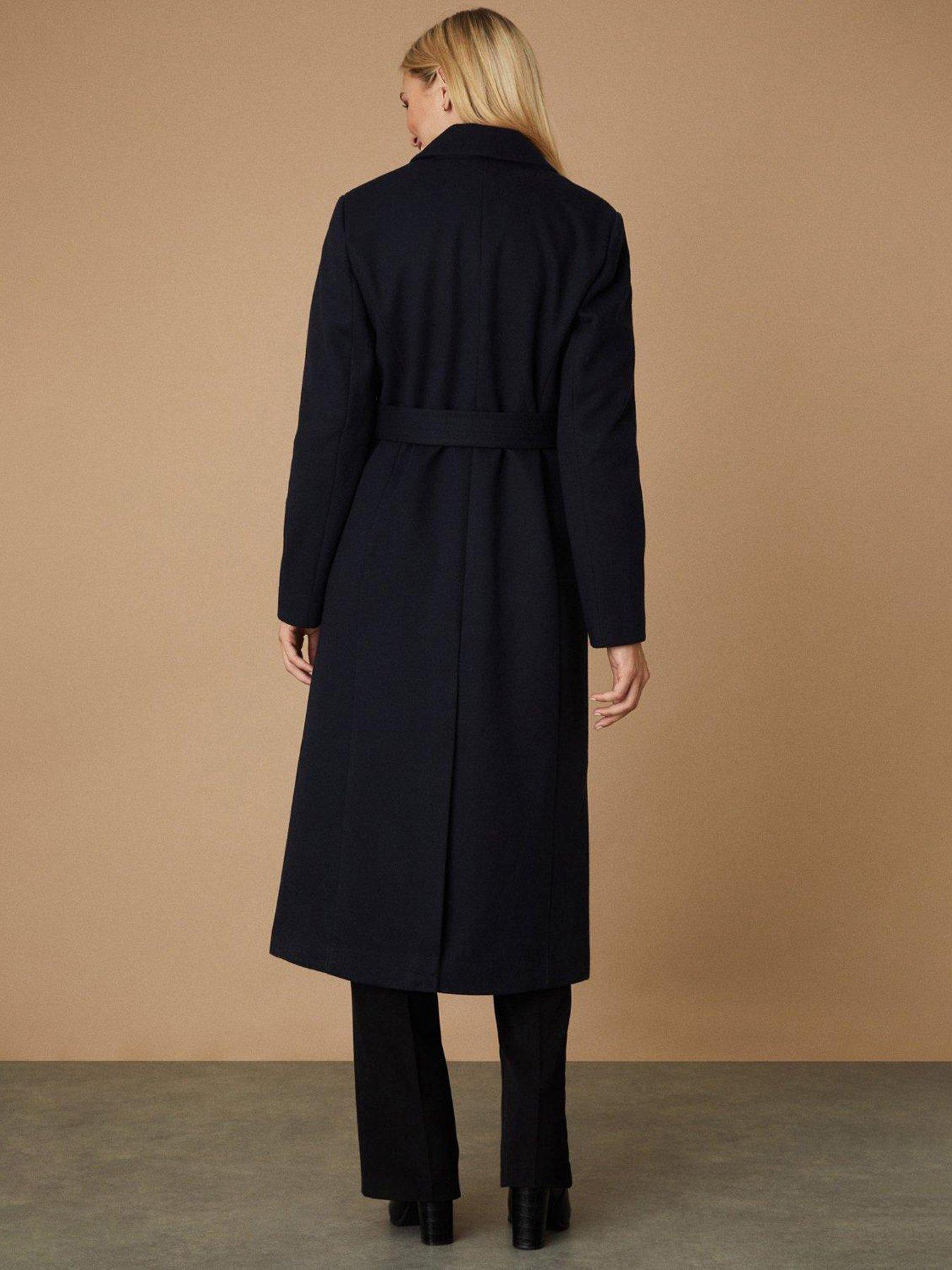 Navy belted store wrap coat