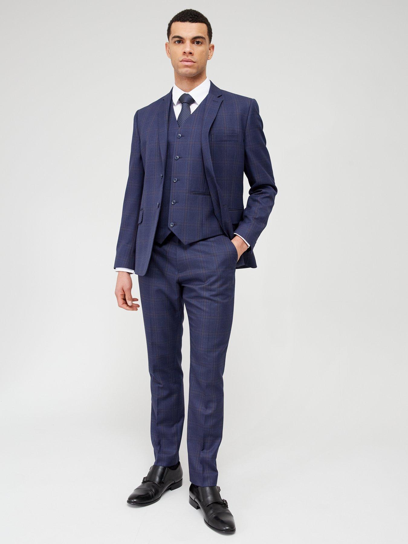 Check Slim Fit Suit Jacket - Navy