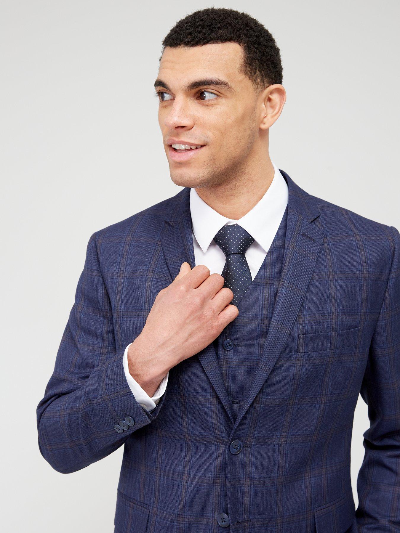 Check Slim Fit Suit Jacket Navy