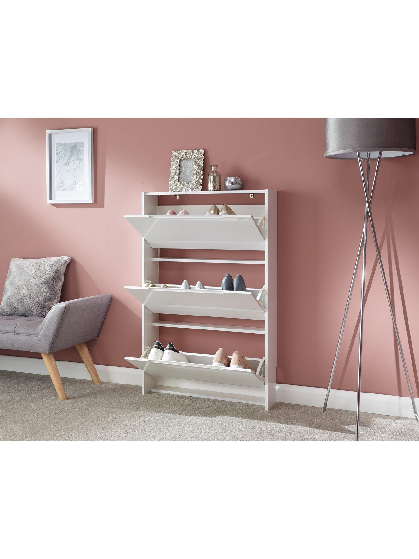 Image 1 of 6 of GFW Narrow High Gloss 3 Tier Shoe Cabinet - White