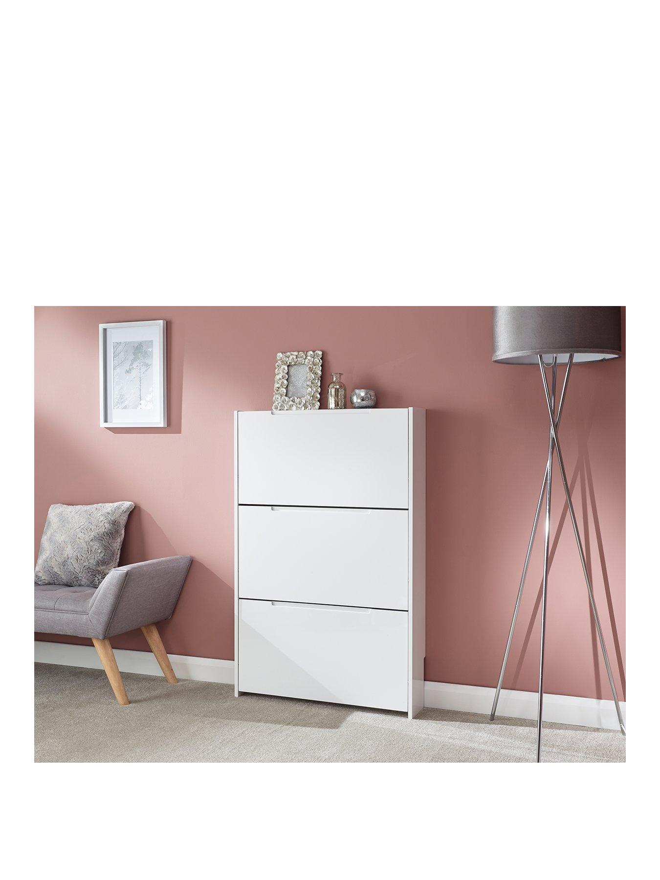 Image 2 of 6 of GFW Narrow High Gloss 3 Tier Shoe Cabinet - White
