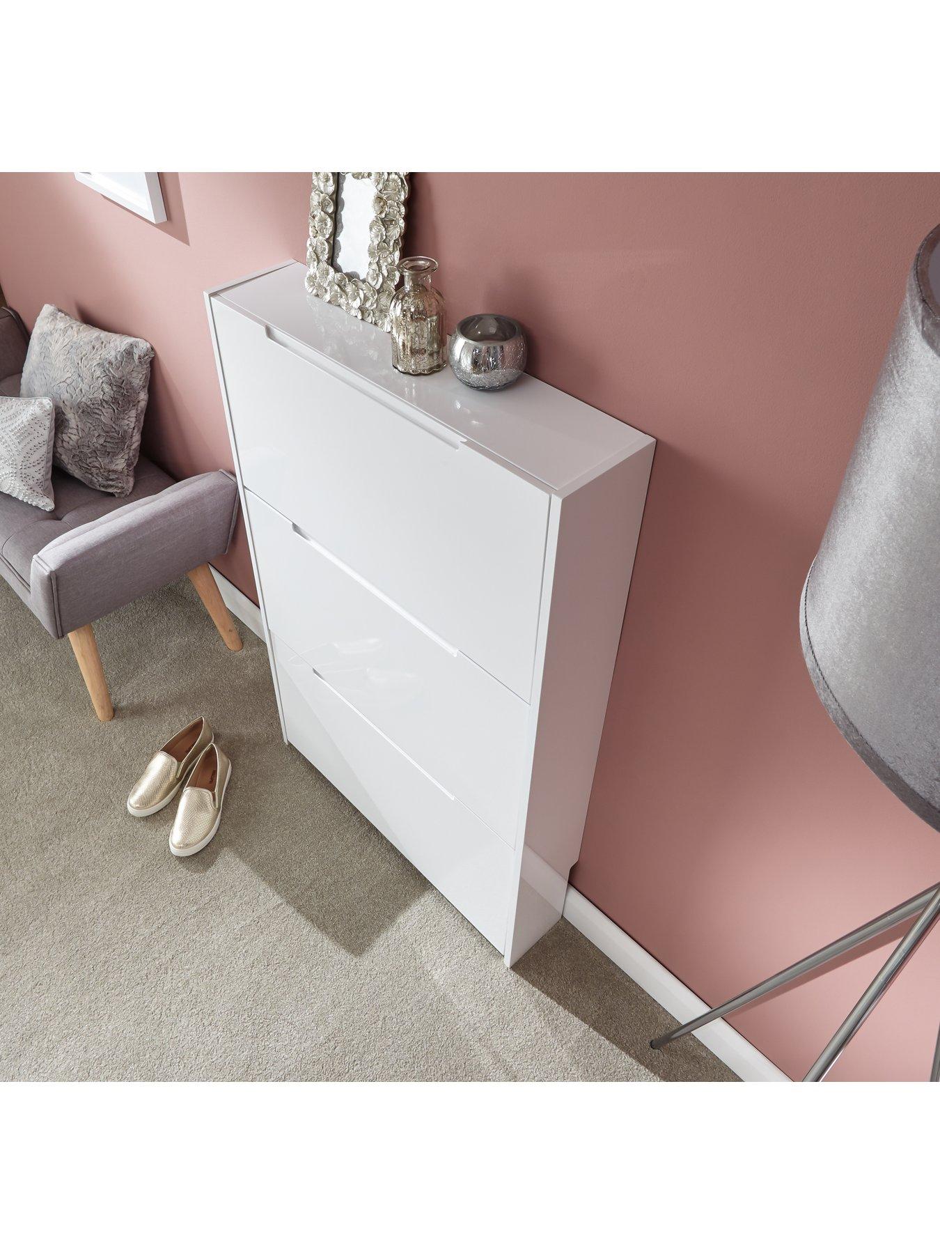 Image 3 of 6 of GFW Narrow High Gloss 3 Tier Shoe Cabinet - White
